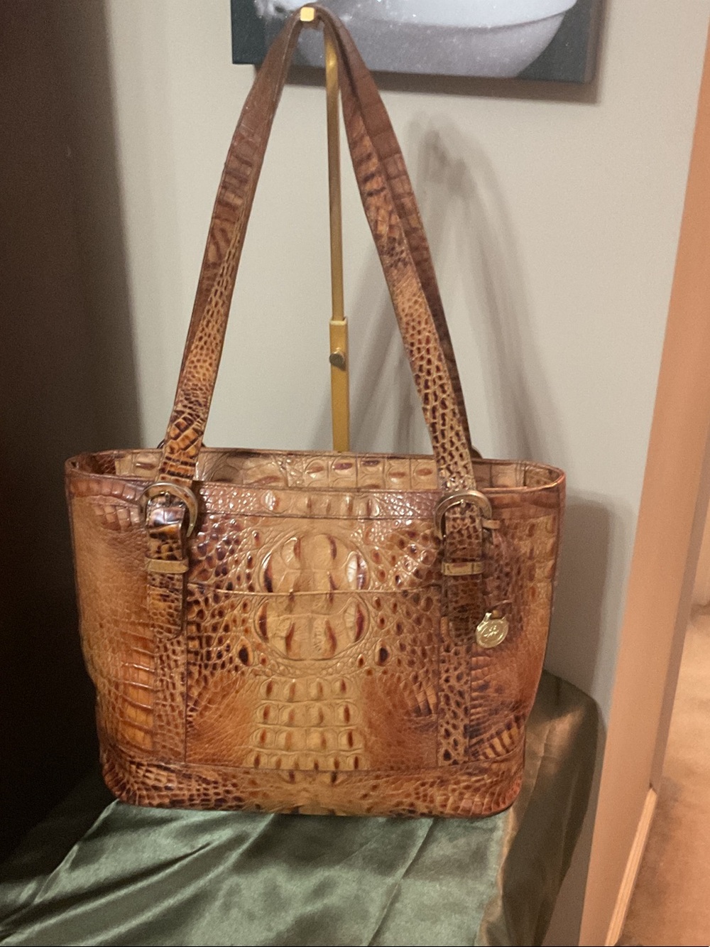 Brahmin Vintage Cognac Croc-Embossed Shoulder Bag